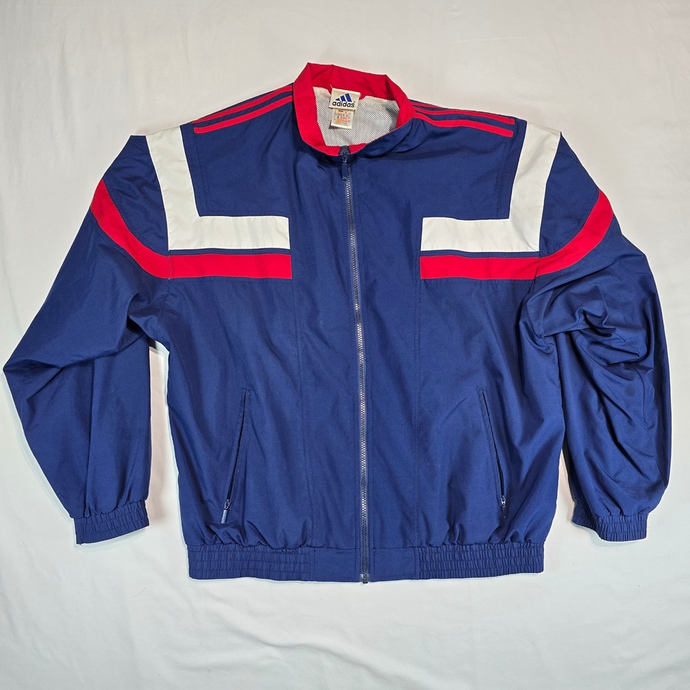 Vintage Adidas Track Jacket Navy Red White Colorblock Windbreaker AI4003 Mens L